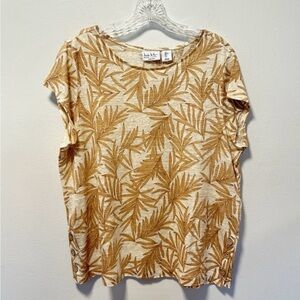 Nicole Miller Tan/cream Printed Linen Shirt Women Size Large beachy coastal